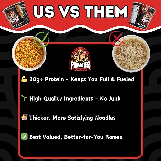 Power Noods High Protein Ramen Noodles - 12 or 6 Pack | Protein Ramen Cups for Lunch or Dinner | Better for You Plant-Based Instant Meal