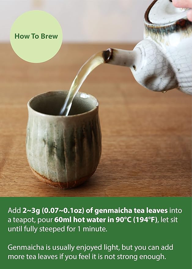 Kawashimaya Organic Genmaicha 35.27 oz (1000g) - Japanese Green Tea with Roasted Brown Rice Loose Leaf Made in Japan