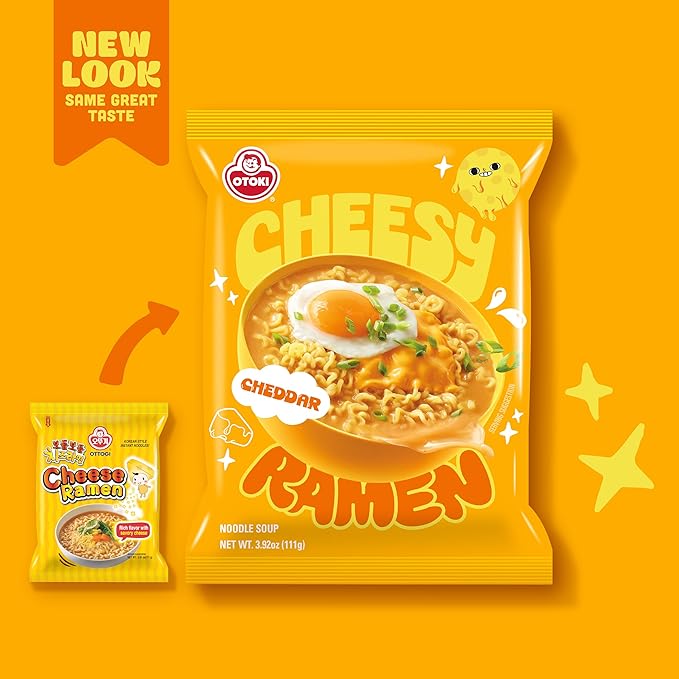 Cheesy Ramen - Cheddar Soup Ramen | Mild Kick Creamy &amp Savory Korean Noodles | 3.92 oz (Pack of 32)