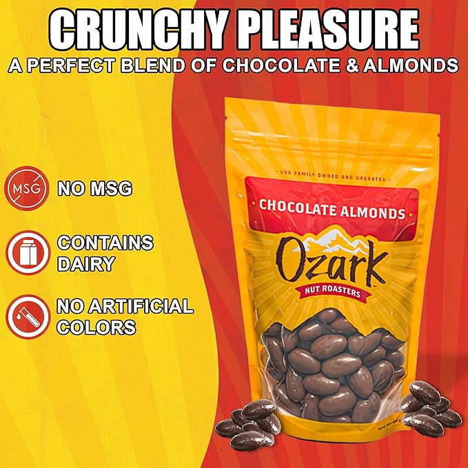 OZARK NUT ROASTERS Chocolate Almonds Chocolate-Flavored Snack Nuts World-Class Gourmet Candied Almonds Resealable Pack (16 oz)