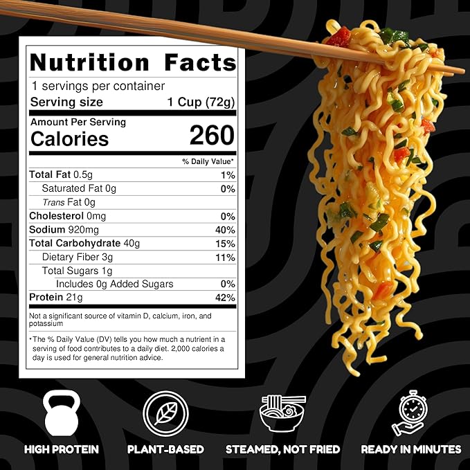 Power Noods High Protein Ramen Noodles - 12 or 6 Pack | Protein Ramen Cups for Lunch or Dinner | Better for You Plant-Based Instant Meal