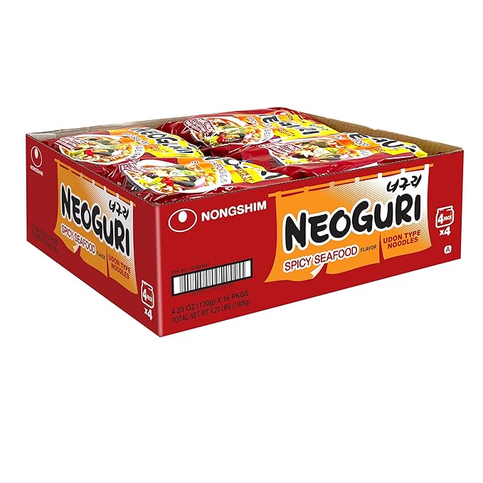 Nongshim Ramen Noodles Gourmet Instant Ramen Premium Microwavable Noodle Soup Neoguri Spicy Seafood 4.2 Ounce (Pack of 16)