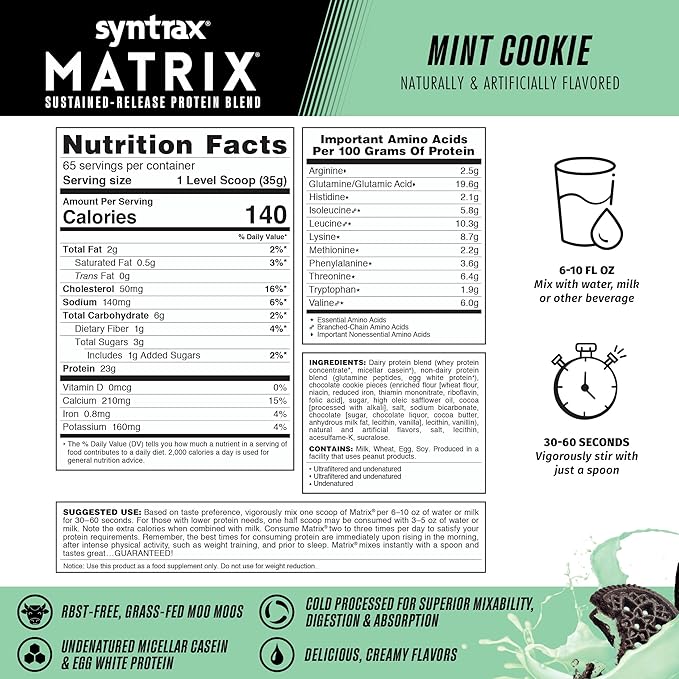 Syntrax Nutrition Matrix - Sustained-Release Protein Blend Mint Cookie 5 lbs. Real Cookie Pieces