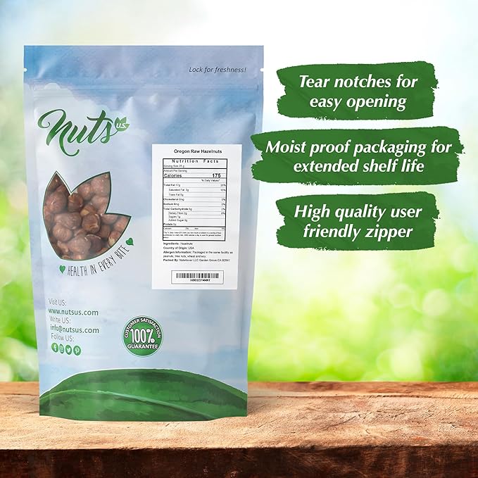 NUTS U.S. - Oregon Hazelnuts (Filberts) | Raw and Unsalted | Steam Pasteurized and NON-GMO | No Shell - Just Kernels | JUMBO SIZE | Packed in Resealable Bags (4 LB)