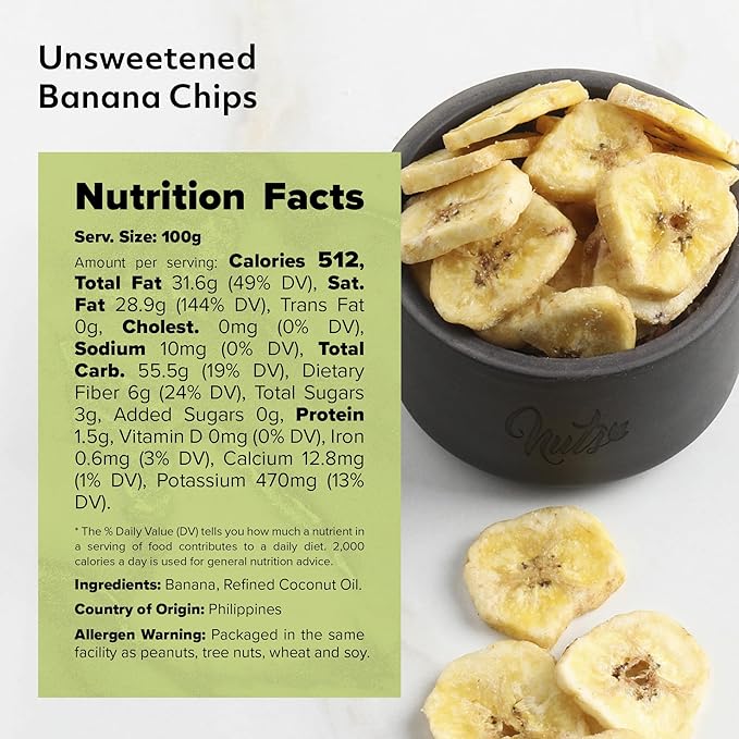 NUTS U.S. - Unsweetened Banana Chips | No Sulphure Added &amp No Artificial Colors | NON-GMO | Natural | Packed in a Resealable Bag!!! (3 LBS)