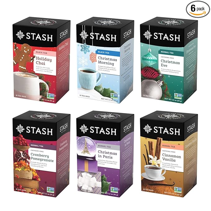 Stash Tea Holidays Are Here Variety Pack Sampler Assortment - Caffeinated Non-GMO Project Verified Premium Tea with No Artificial Ingredients 18 Count (Pack of 6) - 108 Bags Total