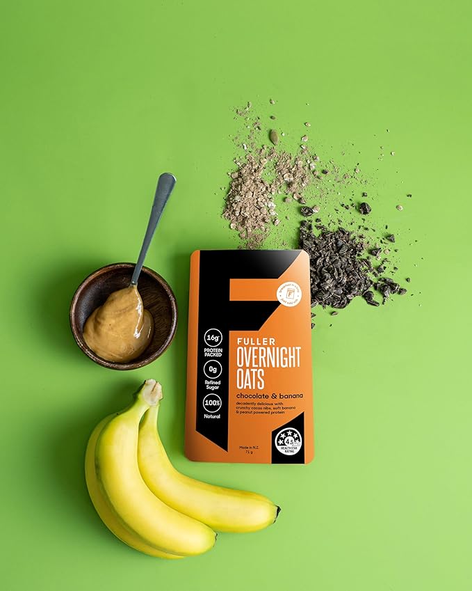 Delicious High Protein Chocolate Banana Overnight Oats - Nutritionist Designed FULLER For Longer With Low Sugar High Fiber &amp Slow Release Peanut Protein - Ziplock Portable - Glyphosate Free Oatme