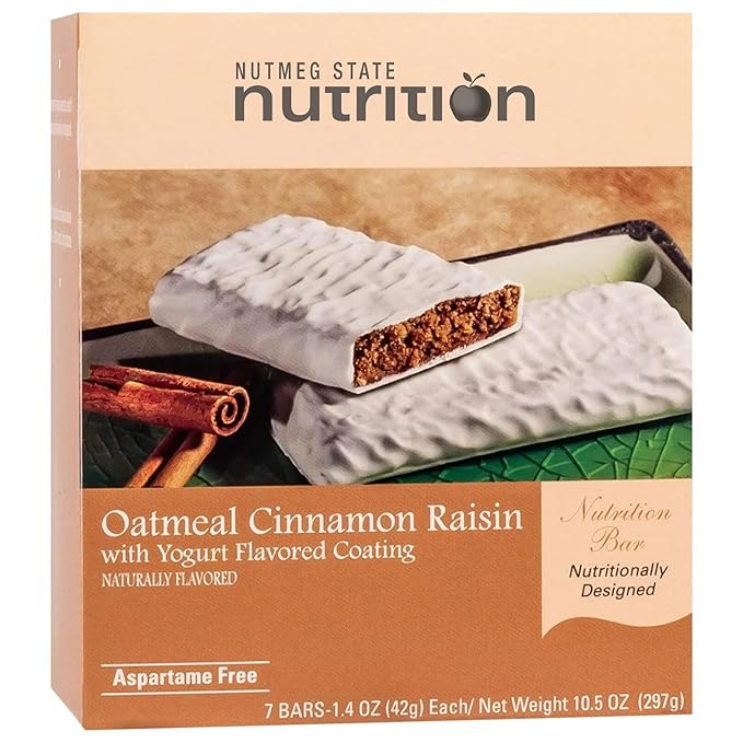 Nutmeg State Nutrition - High Protein Snack Bars 10g Protein 160 Calories Low Sodium 21g Carbs 3g Fiber 7 Servings Per Box (Oatmeal Cinnamon Raisin)