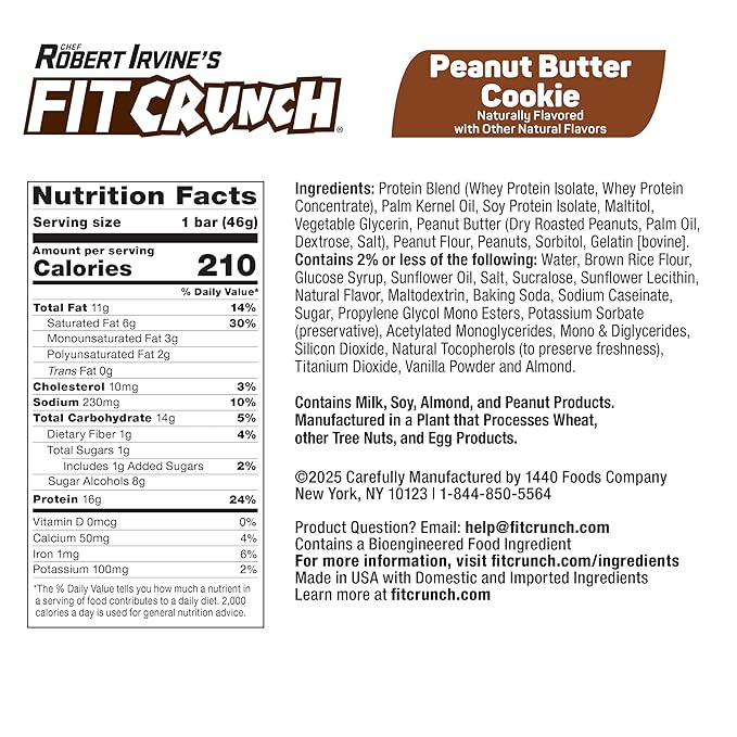 FITCRUNCH Snack Size Protein Bars 6-Layer Baked Bar 1g of Sugar Gluten Free &amp Soft Cake Core (9 Bars Peanut Butter Cookie)