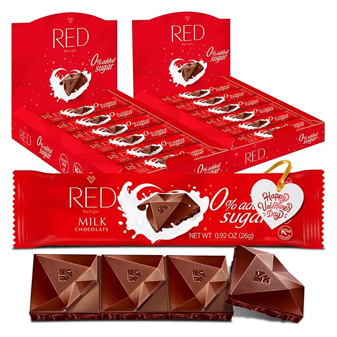 Red Delight Milk Chocolate Snack Bars - Pack of 24 Diamond-Shaped Milk Chocolates (22.08oz) with Rich Cocoa Flavor - European-Style Dark Chocolates - No Added Sugar Gluten-Free and Kosher Certified