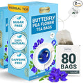 LeafLea 80 Butterfly Pea Flower Tea Bags Natural Herbal Tea for Blue and Purple Drinks Mocktails and Food Coloring Caffeine-Free Sugar-Free Non-GMO Pack of 2