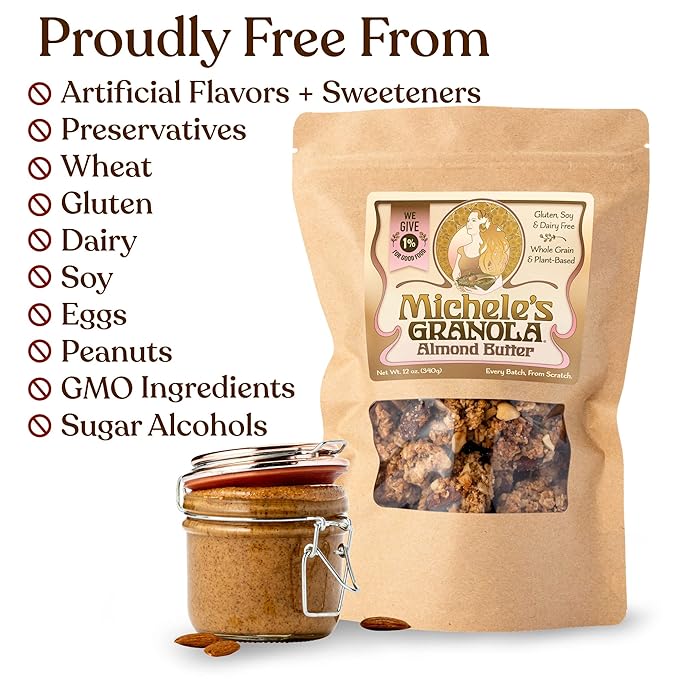 Michele's Granola Almond Butter Handmade Whole Grain Vegan Gluten-Free &amp Non-GMO 12oz Resealable Bags Pack of 6