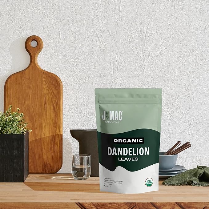 J Mac Botanicals Organic Dandelion Leaves (16 oz bag) USDA Certified Organic Dandelion leaf tea te diente de leon organico Packaged in the USA Cut and Sifted No Caffeine Fresh dried dandelion