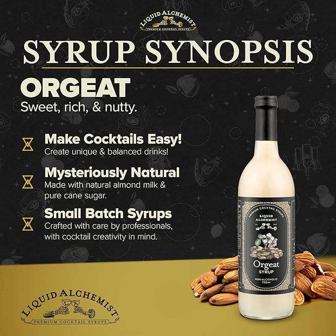Liquid Alchemist Orgeat Syrup for Cocktails - Real Ingredients Make Our Almond Syrup the Perfect Mai Tai Mix - Non-GMO Gluten Free &amp Vegan (25.4 oz)