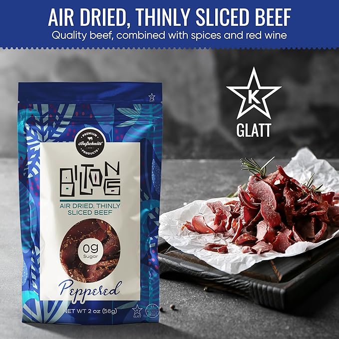 Aufschnitt Biltong Beef Jerky Slices South African Style Beef - Air Dried No Sugar All Natural Ingredients Gluten Free Made in USA Peppered 2oz 3 Pack