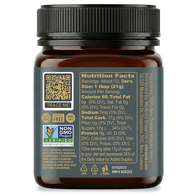 100% Certified Pure New Zealand Manuka Honey MGO 515+ | Raw Unpasteurized Natural Honey | Fully Traceable Non-GMO Glyphosate Free Lab Tested (250g)