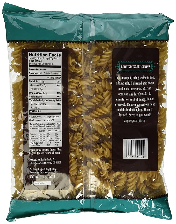 Organic Brown Rice and Quinoa Fusilli Pasta by Trader Joes - Gluten Free - 16 Oz - Pack of 4