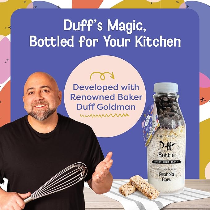 Baketivity Chocolate Chip Cookie Mix + Granola Bar Mix - Duff in a Bottle Baking Kit for Kids and Adults Granola Mix and Cookie Mix for Baking with Premeasured Ingredients Step-By-Step Instructions