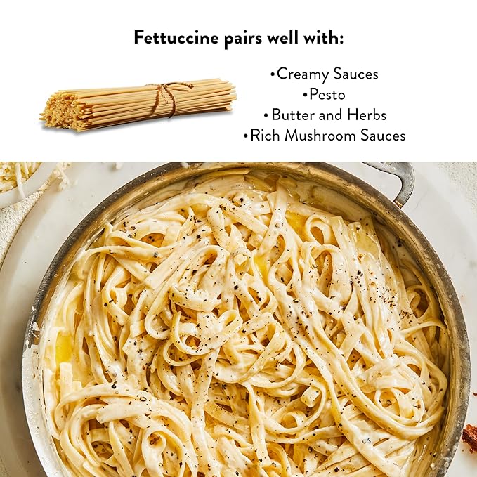 DeLallo Fettuccine Pasta Made in Italy Bronze Cut Made with Only 100% Durum Wheat Semolina Flour All Natural Kosher Vegan Non-GMO 1 Pound Bag (8 Pack)