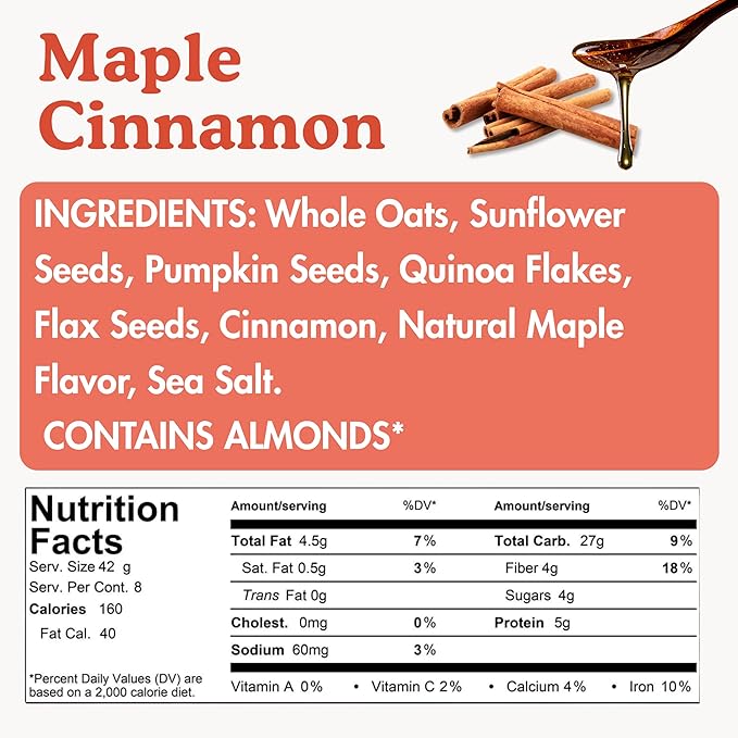 Earnest Eats Superfood Oatmeal – Maple Almond Cinnamon – Vegan Gluten-Free 6g Plant Protein 4g Fiber No Added Sugar 48 Servings Total (6 Pack)