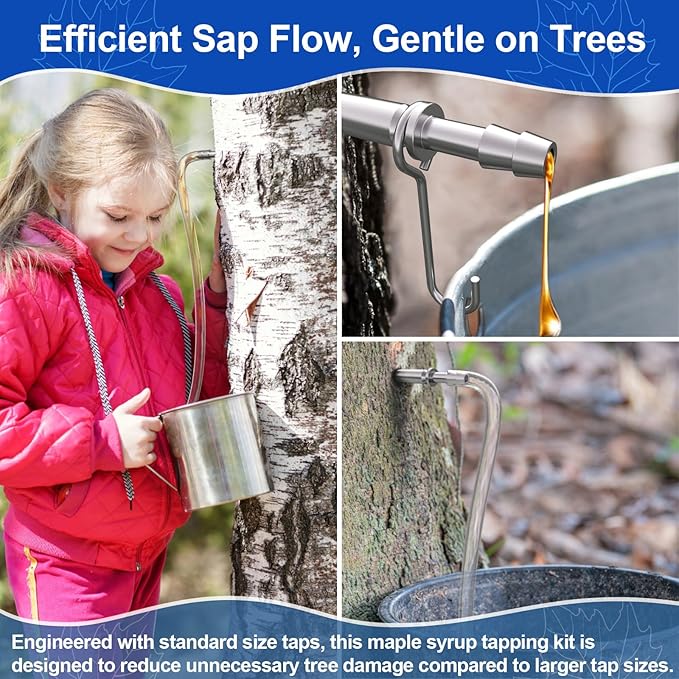 Maple Syrup Tapping Kit (6 Set) Maple Tree Tapping Kit with Stainless Steel Maple Syrup Taps Hooks 3FT Food Grade Sap Tubes Maple Syrup Filter Tree Sap Tapping Kit for Maple Syrup Making Supplies