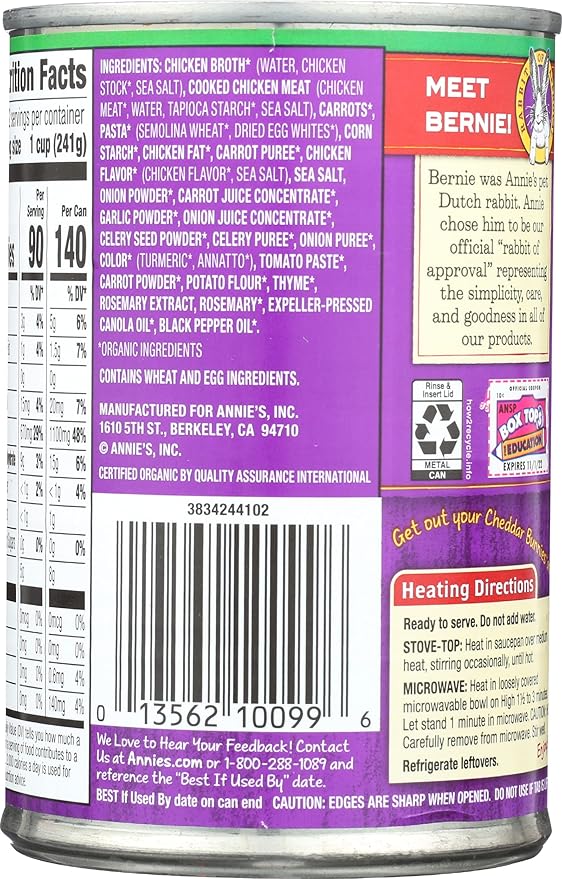 Annie’s Organic Star Pasta and Chicken Canned Soup Ready To Serve 14 oz (Pack of 8)
