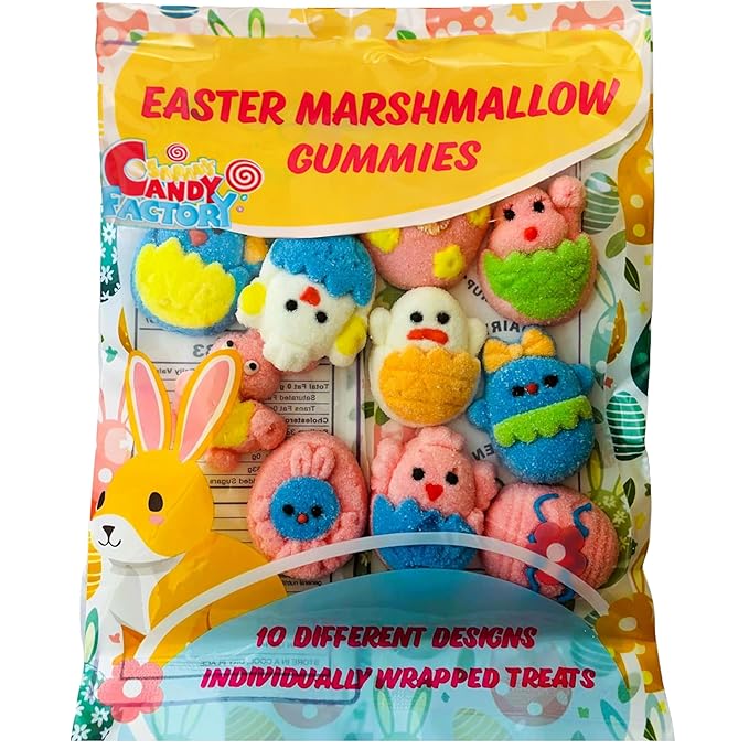 Easter Marshmallow Gummies - 10 Fun Designs 6-Pack Total 60 Individually Wrapped Gummies - Gluten-Free &amp Dairy-Free Perfect for Egg Hunts