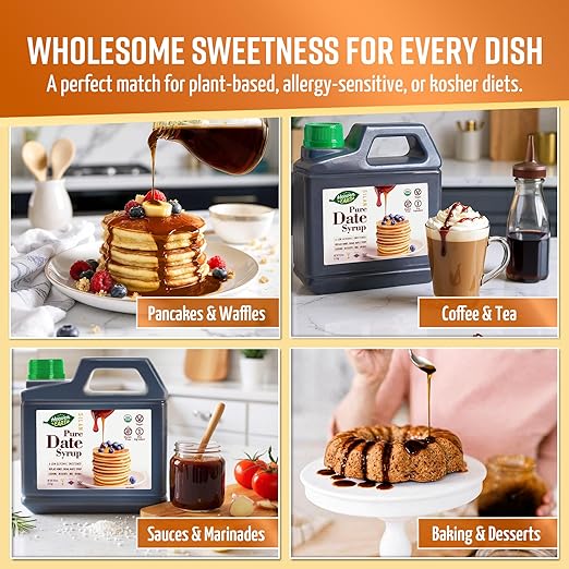 Heaven &amp Earth 100% Organic Date Syrup Silan 52.8oz (2 Pack = 6.6lb) | 1 Ingredient | Natural Honey Alternative | Low Glycemic Index Sugar Replacement | Date Honey | Kosher - Including Passover