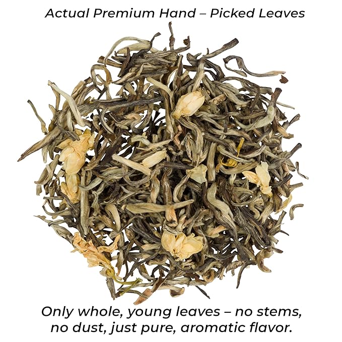 Imperium Spring Jasmine Green Tea Loose Leaf (4oz) Hand-Picked Premium Quality Brews 100 Cups Naturally Refreshing and Relaxation Beverage Delicate Floral Aroma Smooth and Soothing Finish
