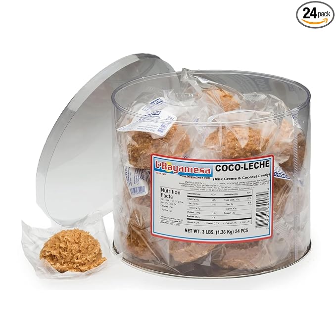 La Bayamesa-Coco Leche -Coconut Candy Yogurt &amp Milk Candy Snack- Coco Blanco - Perfect for Sharing - Light and Flaky - pack 24.