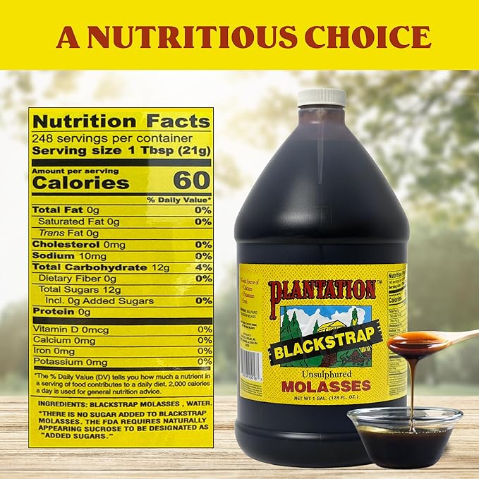 Plantation Blackstrap Molasses 1 Gallon (128 oz) – Unsulphured Blackstrap Molasses Bulk Natural Sweetener for Baking BBQ Baked Beans Gingerbread &amp Commercial Use