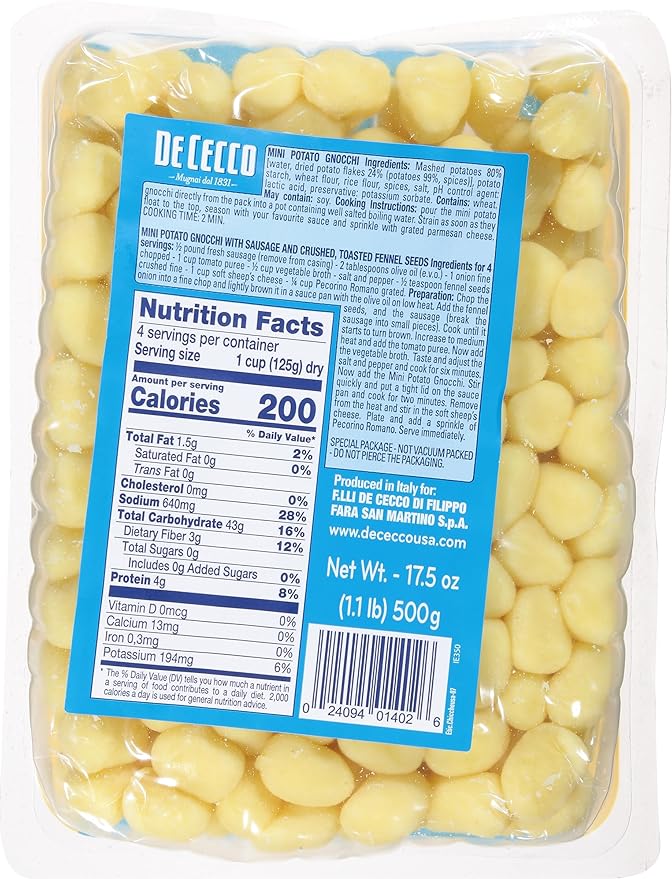 De Cecco Pasta Mini Potato Gnocchi No.402 17.5 Ounce (Pack of 12)