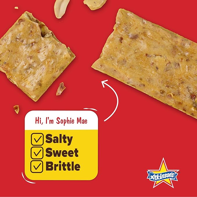 Atkinson's Sophie Mae Peanut Brittle Bar - Salty and Sweet Peanut Brittle - Gluten Free Kosher Vegan No Artificial Ingredients - 2.25 oz. Bar - 24 Count Pack