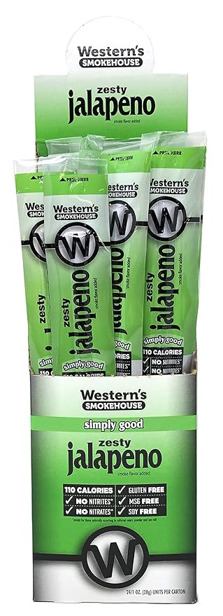 Western's Smokehouse Jalapeno Jerky Meat Sticks - 1.0 Ounce Pack of 24-110 Calories 8g Protein Gluten-Free MSG-Free Soy-Free No Nitrates