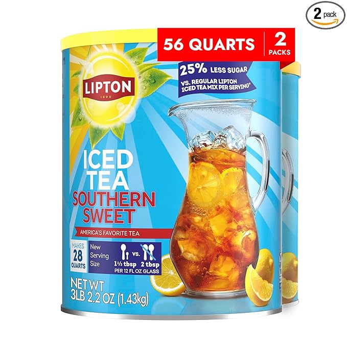 Lipton Southern Sweet Reduced Sugar Iced Tea Mix 28QT (Pack of 2)