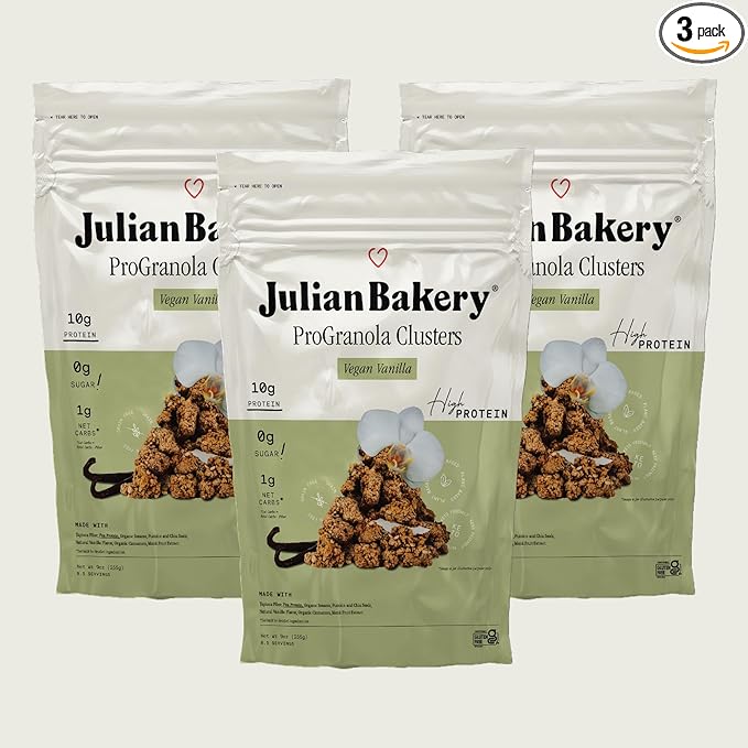 Julian Bakery® ProGranola® Cereal | Vegan | Vanilla Cluster | 10g Protein | 12g Fiber | 1 Net Carb | Gluten-Free | Grain-Free | High Protein &amp High Fiber | 9oz (3 PACK)