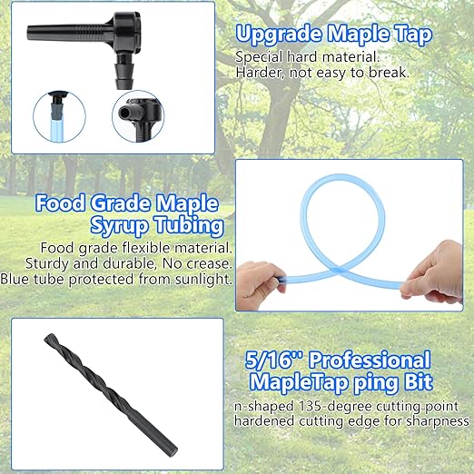 Maple Syrup Tapping Kit Upgrade Maple Taps Set Include (30) Maple Syrup Taps 66 -Ft Food Grade Tubing 1 Drill Bit Maple Tree Tapping Kit for Experts or Beginners (30 SET)