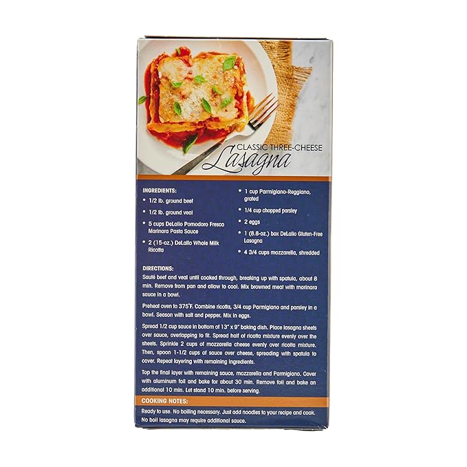 DeLallo Gluten Free Lasagna Noodle Sheets 8.8 Ounce Box (10 Pack) Made with Corn and Rice Flour Oven Ready No Boil Non-GMO