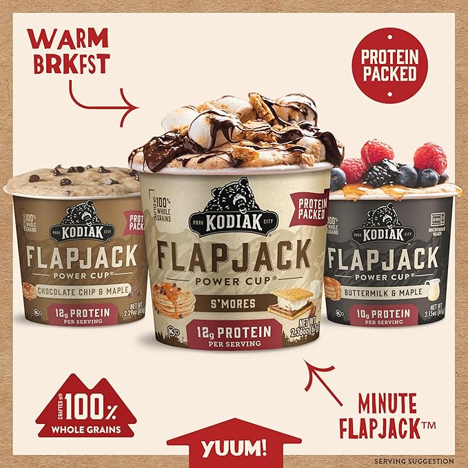 Kodiak Cakes Protein Pancake On The Go Flapjack Cups Mix Buttermilk Chocolate Chip &amp S’mores Variety Pack