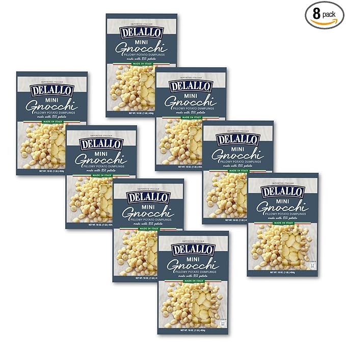DeLallo Mini Potato Gnocchi Pasta Made in Italy Light and Airy Texture Small-Sized Dumplings for Soups and Baked Dishes Kosher Non-GMO 16 oz Box (8 Pack)