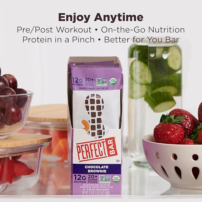 Perfect Bar Chocolate Brownie Protein Bar Organic Gluten Free Soy Free Non GMO No Sugar Alcohols 2.2 Ounce Bar 10 Count