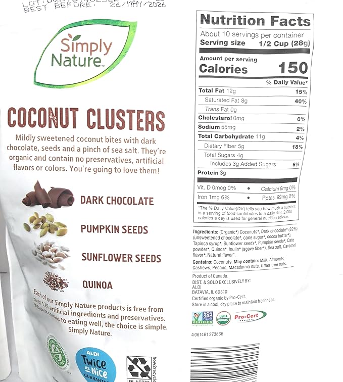 Simply Nature Organic Keto Coconut Clusters Original and in Dark Chocolate