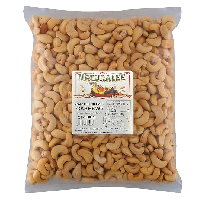 Naturalee Cashews 2 lbs - Roasted Unsalted - Natural Heart Healthy Snack