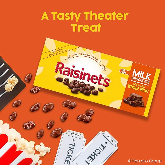 Raisinets Milk Chocolate Covered Raisins Gluten-free California Movie Theater Candy Box 3.1 oz Bulk 15 Pack