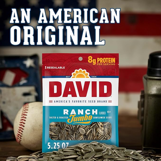 DAVID SEEDS Roasted and Salted Ranch Jumbo Sunflower Seeds Keto Friendly 5.25 oz 12 Pack