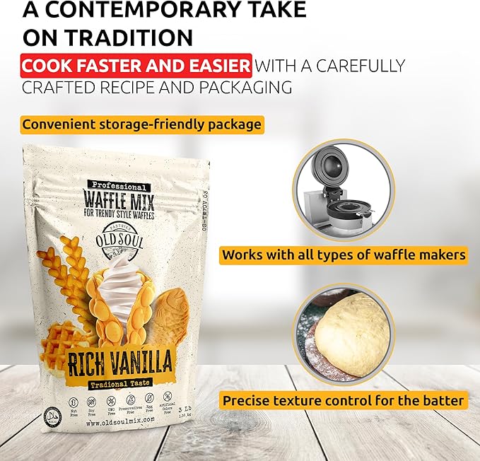 Trendy Waffle &amp Pancake Mix | Bubble Belgian Cone | Natural Ingredients | Easy Preparation | Reach Vanilla Flavor | 15 Lbs