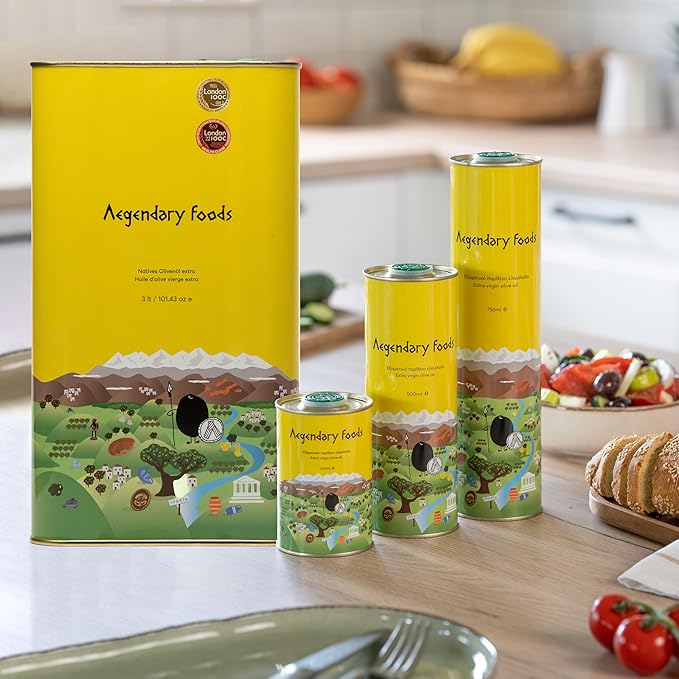 Extra Virgin Olive Oil Tin Great Taste Cold Pressed EVOO Fruity Flavor Polyphenol Rich Olive Oil from the Land of Sparta 3lt Tin