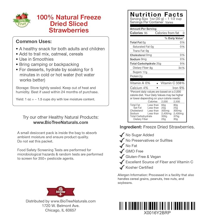 BioTree Labs Freeze Dried Sliced Strawberries - Pack of 12 x 0.4 oz 100% Natural Sliced Fruit Great for Healthy Snacks Cereal Toppers Cupcake Ingredients Smoothies or Trail Mix | NO Added Sugar o