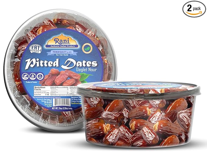Rani Pitted Dates (Deglet Nour) Raw Dried Fruit 24oz (1.5lbs) 680g Pack of 2 ~ All Natural | Fat-free | No added Sugar | Vegan | Gluten Friendly | Non-GMO | Kosher | Product of Tunisia