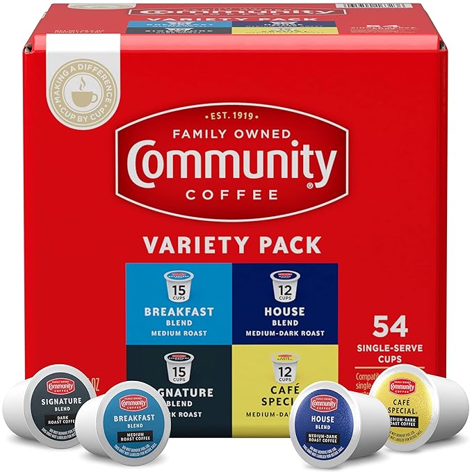 Community Coffee Variety Pack 54 Count Coffee Pods Medium Dark Roast Compatible with Keurig 2.0 K-Cup Brewers(Pack of 1)